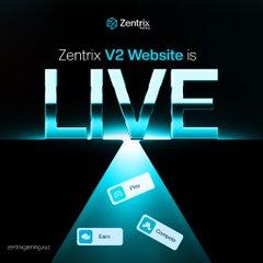 The image is a promotional graphic announcing "Zentrix V2 Website is LIVE," featuring glowing blue text on a black background with the Zentrix logo and social media icons (X, Gmail, and Telegram) at the bottom for the handle "@zentrixagency." The accompanying post celebrates the official launch of Zentrix's V2 website, and the visual reinforces this milestone with its bold, futuristic "LIVE" announcement.