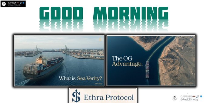A "GOOD MORNING" graphic featuring a Z logo and a Captain Z wallet label, showing thumbnails for "What is Sea Verity?" and "The OG Advantage," with a banner at the bottom reading "$ Ethra Protocol."