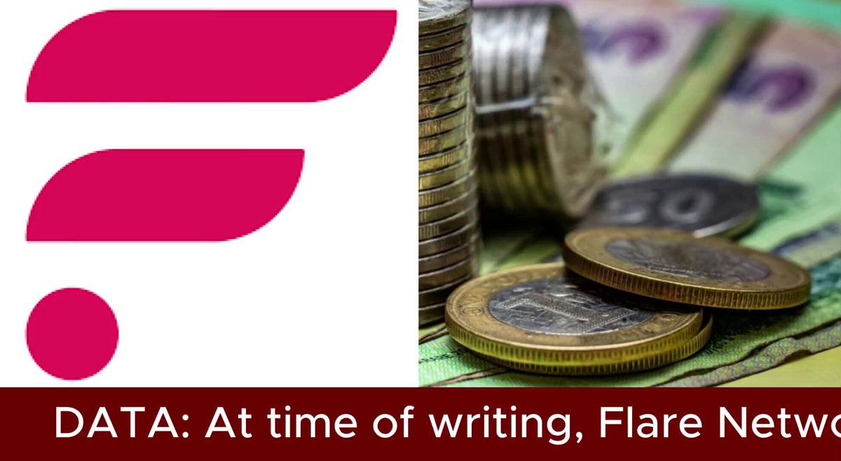 The image shows a large stack of coins with one coin labeled "FLR" next to it. The text above the coins reads "Data. At time of writing, Flare Network TVL suffers alongside wider DeFi sector. @FlareNetworks ' total value locked reached an impressive all-time high of more than $218M in early 2026, but has since tumbled to just $121M at time of writing per DefiLlama." This text is positioned above the coins and focuses on the topic of how Flare Network TVL performs compared to other cryptocurrencies.