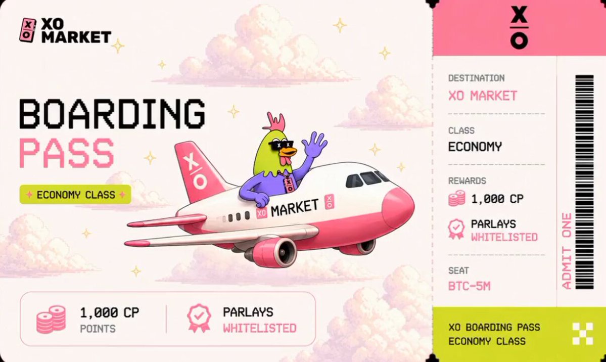 The image features a cartoon airplane with a green bird as its pilot, flying through a cloudy sky. The airplane has a pink tail and is labeled "Boarding Pass" in white text against a light pink background. Below the airplane, there are four different classes listed on the ticket, including economy, business, first class, and first class. The post also mentions that only one ticket matters, as it's for CP, whitelists, and the World Cup.