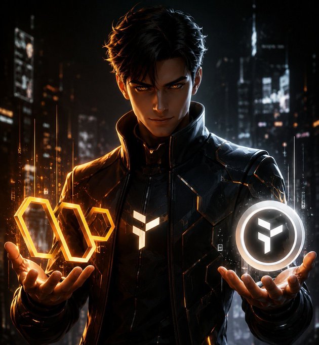 The image features a man dressed in black, holding two objects - one with a yellow glow and another with a white circle. The background of the image shows buildings lit up by orange lights, creating an urban atmosphere. The caption for this image reads "Focus on what is in the image and how it relates to the post." This suggests that the focus should be on the man holding the objects and their connection to the post about attracting new users or users staying and coming back to a project.