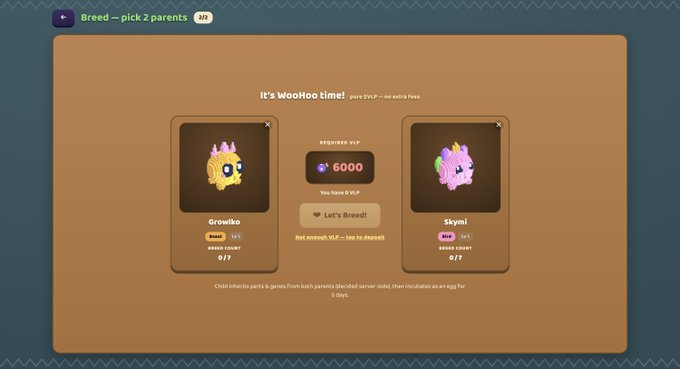 The image shows two different cartoon characters, one yellow and one pink, displayed side by side against each other. The text "It's Woofno!!" is written above them, indicating that they are being bred for a specific purpose or event. The characters are positioned in such a way that the yellow character is on top of the pink character, creating an interesting visual contrast between the two.