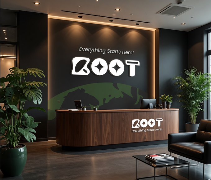 A reception area features a wooden desk displaying the 'BOOT' logo, with wall text reading 'Everything Starts Here!' and a globe graphic.