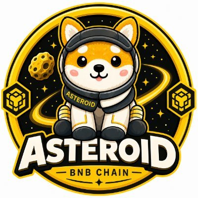 This is an "Asteroid" logo with a Shiba Inu in a spacesuit, featuring the BNB Chain branding and a reference to the crypto wallet address "0x330990dae53bca4c5811c5362b44c33a47db7777".