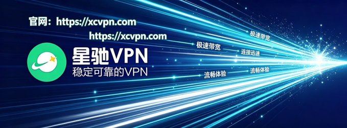A promotional banner for Xingchi VPN featuring the website "https://xcvpn.com" alongside Chinese text highlighting fast speeds, smooth connections, and reliable, stable service, complementing the post's claim of free yet premium-quality VPN service with low latency.