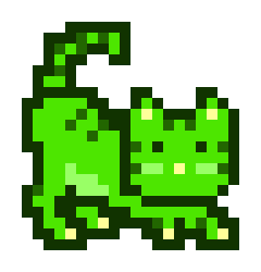 Pixel art illustration of a green dragon sitting upright with lighter green and beige accents on its body.