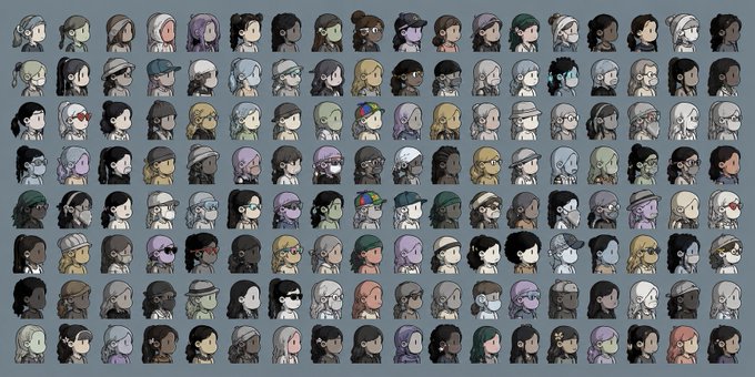 The image features a large grid of identical faces, each representing an NPC (Non-player character) from a video game. The faces are all unique and have different hairstyles and facial expressions. The text "NPC-Girls Mint Is Live! First 5,000 freemint Link: opensea.io/collection/non" is present in the image, which suggests that this collection of characters was created to serve as a starting point for new players to join the game or to breed and claim specific characters with desired traits.