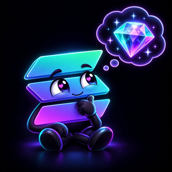 A cute, glowing Solana logo mascot with heart-shaped eyes sits dreaming of a sparkling diamond, perfectly capturing the idea of dreaming big about your favorite coin on the Solana network.