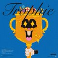 A simple cartoon illustration of a smiling yellow trophy character giving a thumbs-up, with the word 'Trophic' written in cursive script above it against a blue background.