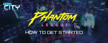 A promotional graphic for "Spekter City" featuring bold yellow and white text that reads "PHANTOM LEAGUE" and "HOW TO GET STARTED" against a neon-lit cityscape background, with the game's logo displayed in the top left corner. The image serves as a tutorial header introducing new players to the Telegram-based idle game's simple vehicle training, deployment, and earning mechanics.