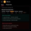 The image shows a Bitcoin digital banking app interface displaying a "Controversial Outlook" section for Bitcoin, with sentiment indicators (Long-term $25K-$40K, Mid-term >$200K BTC) and text suggesting to "subscribe to our newsletter for free." 

The caption humorously highlights irony: while the app forecasts massive Bitcoin gains (potentially exceeding $200K), the accompanying post jokes that the company's own Bitcoin holdings have apparently lost so much value they're resorting to pushing $100K newsletter subscriptions as a "great idea" to recover losses.