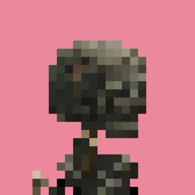 A heavily pixelated, low-resolution image of a dark figure (possibly a character or pet) set against a solid pink background. The post's reference to "petrified gold" with only 6 existing copies suggests this represents an extremely rare, highly coveted pet or item, though the poor image quality makes the subject difficult to identify.