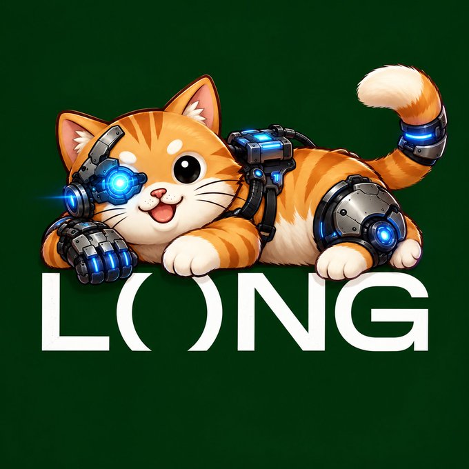 A cute orange robotic cat with glowing blue mechanical parts lies above the white text 'LOONG' on a dark green background.