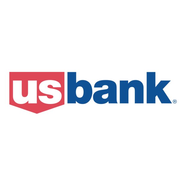 U.S. Bank logo featuring white lowercase 'us' text inside a red shield-shaped emblem, followed by blue lowercase 'bank' text with a registered trademark symbol.