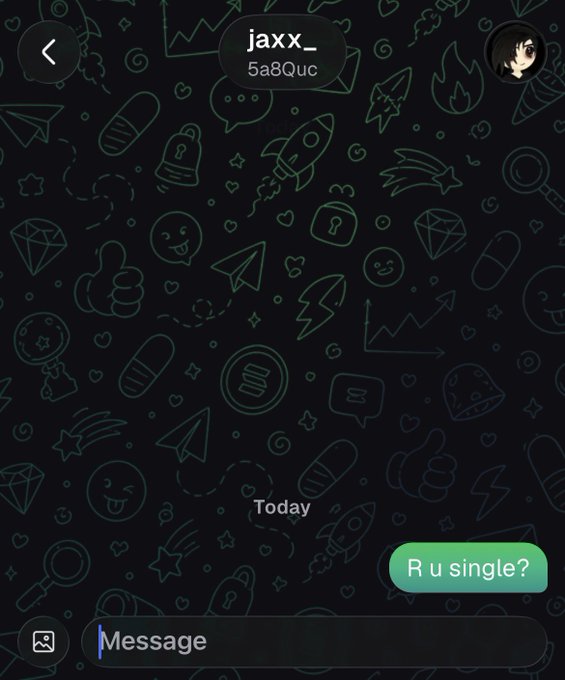 A dark-themed Snapchat chat with user "jaxx_" (5a8Quc) where one person sends "R u single?" as a flirting pickup line, humorously tying into the post about dating struggles on Pumpfun.