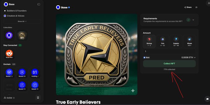 The image displays a computer screen with a website or app about true early believers. The main feature of the website is an icon that says "True Early Believers" followed by a number, representing a collection of NFTs (Notable User Proofs) owned by people who believe in this concept fully. The website also provides a method for purchasing these NFTs, and there are several options available for payment. On the right side of the screen, you can see an image featuring a golden coin symbol that indicates the price of a gold-colored NFT.