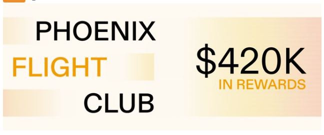 Promotional banner announcing "Phoenix Flight Club" alongside "$420K in Rewards," visually highlighting the loyalty/rewards program mentioned in the post offering $420K in USDC rewards over 28 days via Phoenix.trade.