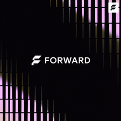 The image displays a black background with an "F" logo and the word "FORWARD" in white text, accompanied by abstract pink and white vertical line patterns. It serves as branding imagery for Forward Industries (FWDI), the company mentioned in the post that is making an acquisition offer for SkyAI.
