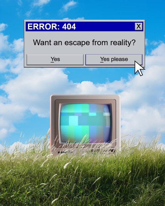 A retro computer monitor displaying a glitchy pixel pattern sits in a grassy field under a blue sky, accompanied by a classic Windows-style pop-up reading "ERROR: 404 - Want an escape from reality?" with options "Yes" and "Yes please." The image humorously relates to the post about Hyperliquid's rapidly growing metrics, suggesting the crypto market's momentum feels surreal or detached from typical reality.

Note: The "Yes" options contain underlined text that may render as clickable links depending on the platform.