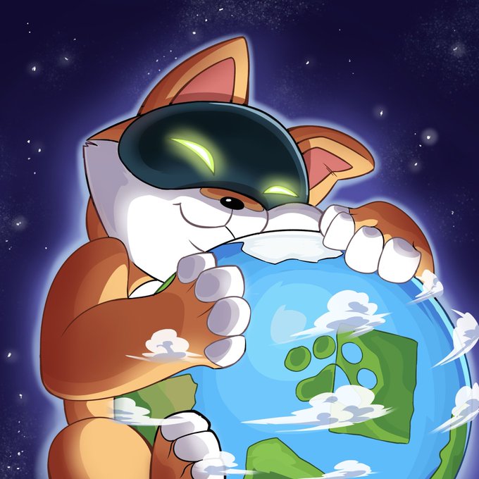 A futuristic fox-like Shiba Inu wearing a glowing black VR headset clutches planet Earth in a starry cosmic setting, visually representing the post's theme of an "artificial inu" being "board sit" while longing on $AI.