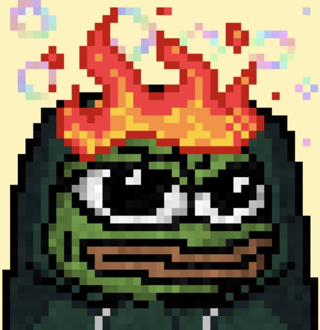 A pixel art character with green skin, large glasses, and an elaborate red and yellow flame-like hairstyle or headdress.