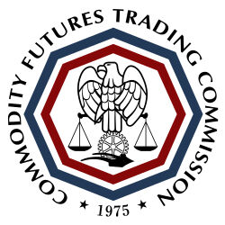 The image displays the official seal of the Commodity Futures Trading Commission (CFTC), featuring an eagle, scales of justice, and a wheel emblem, encircled by "COMMODITY FUTURES TRADING COMMISSION *1975*." The logo represents the regulator mentioned in the post, which has permitted futures brokers to invest customer funds in tokenized assets and maintain records on blockchain technology.
