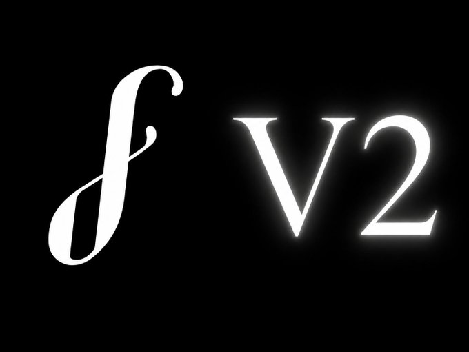 A minimalist black image with white text featuring a stylized script 'f' followed by 'v2'.