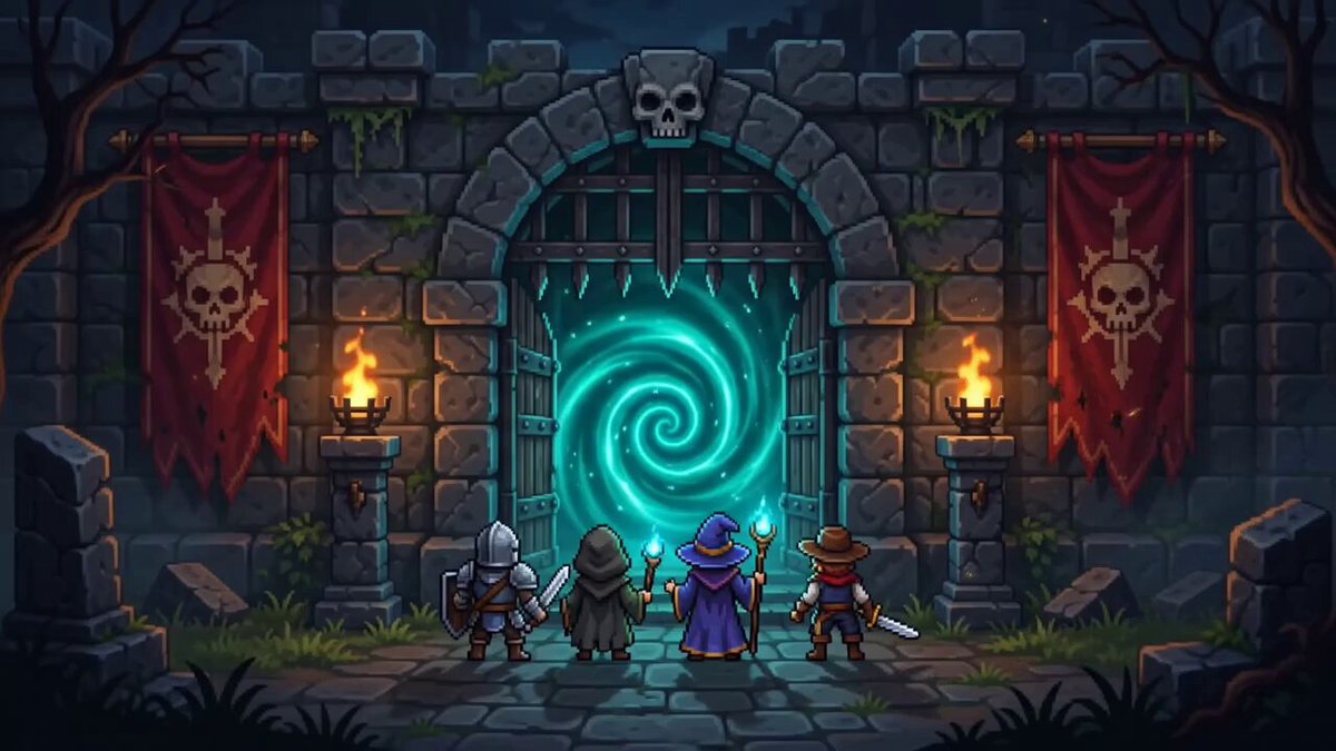 The image features a group of four characters standing outside an old stone gate, which appears to be part of a castle or fortress. The characters are dressed in medieval clothing and are armed with swords and shields. They seem to be preparing for battle or embarking on a mission within this virtual world. The post is related to the game "Solana" as it mentions a browser-based MMORPG, which could potentially be a roleplaying game set in a fantasy world similar to the one depicted in the image.