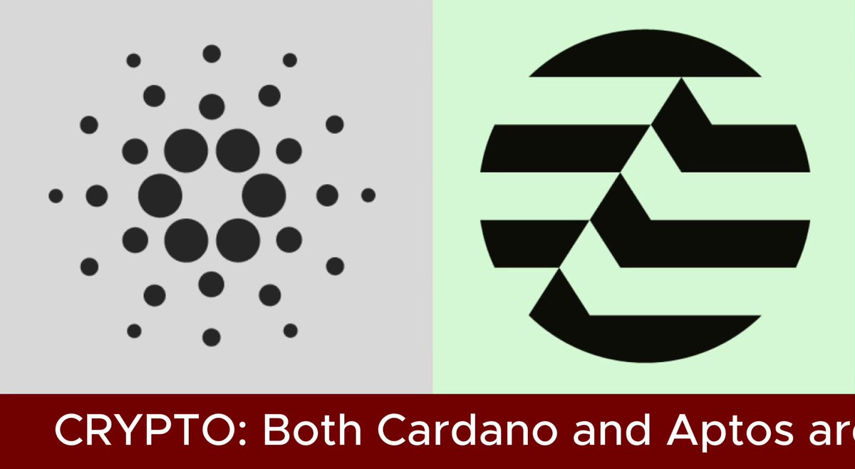 The image features a logo for Bitcoin, displaying two different symbols - a hash symbol (coded) and the bitcoin symbol itself. The hash symbol is black and has numerous dots surrounding it, while the bitcoin symbol represents the cryptocurrency, rendered in a simple yet distinct design with a white border. Both these symbols are placed below each other on the same image. 

The image title, "Crypto: Both Cardano and Aptos ar", captures this information. At the bottom of the image, there is text that reads "Focus on what is in the image and how it relates to".