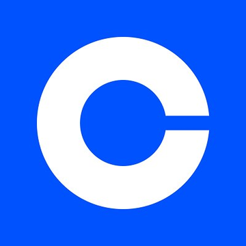 The image shows the Coinbase logo—a white stylized "C" on a blue square background—which represents the cryptocurrency exchange mentioned in the post announcing its integration of Deribit's crypto options and perpetual futures for U.S. institutional clients through Coinbase Financial Markets.
