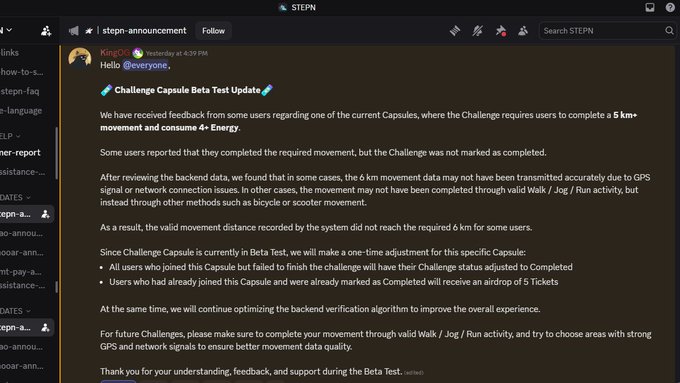 中文texts are written in a black color with white background, showing in a text box that someone has joined a challenge named "Challenge Capsule Test Update", and they have been requested to change their behavior as required by the system.