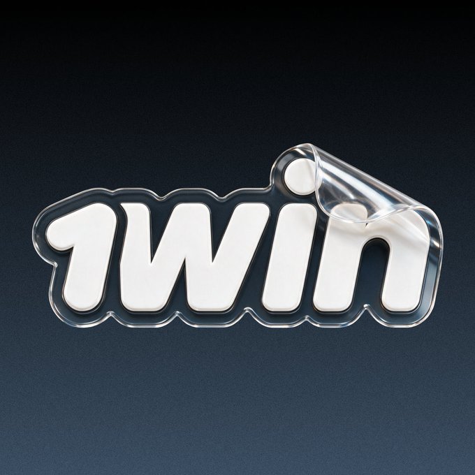 The image features the "1win" logo, a stylized white text within a clear glass-like border with a peeling corner effect, set against a dark blue gradient background. This branding visually represents the 1win Creator Program highlighted in the accompanying post.