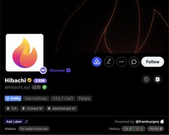 A social media post preview showing the 'Hibachi' cryptocurrency token profile on a mobile app interface, with a flame icon and navigation buttons.