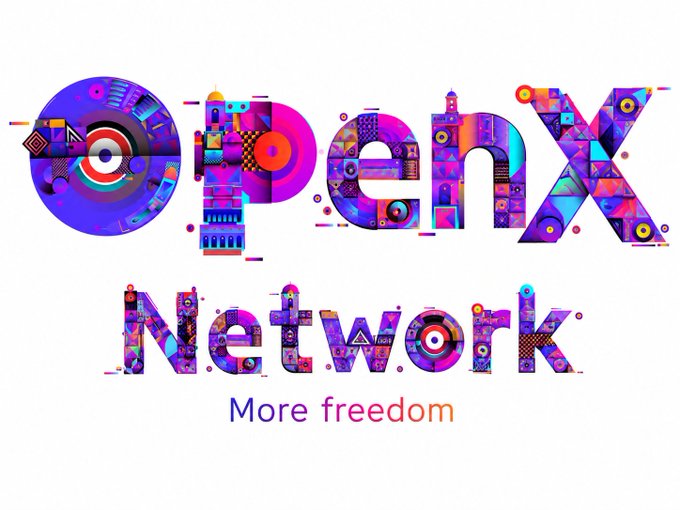 A colorful, stylized logo for 'OpenX Network' with the tagline 'More freedom' below it, featuring intricate, vibrant geometric patterns filling each letter.