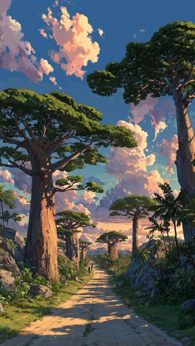 The image features a long dirt road surrounded by trees with green leaves, creating an impressionistic scene that captures the essence of nature. The sky above has clouds, adding depth and atmosphere to the painting. The artist's use of color and brushstrokes gives the artwork a dreamy quality, making it appear as if one is walking along the path or standing in front of the trees. This image can be related to the post because both emphasize the importance of consistency and discipline in achieving success. Just like the artists who consistently create and the traders who stay disciplined, the road represents a journey that requires dedication and perseverance. The clouds above symbolize the challenges one may face along the way or the obstacles they need to overcome to reach their goals.