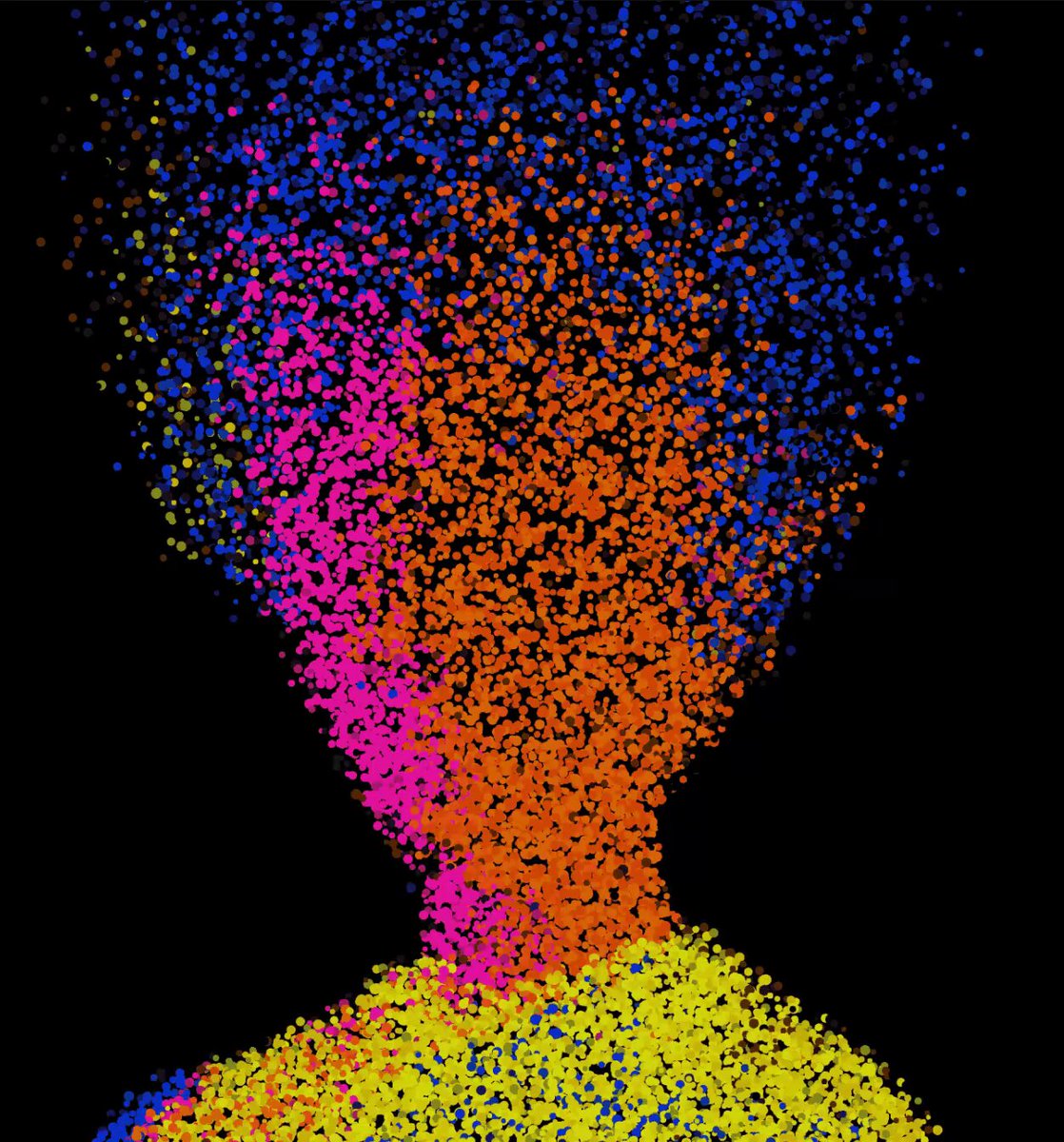The image features a vibrant, colorful explosion of particles against a black background. The explosion consists of numerous small dots in various colors such as pink, blue, yellow, green, orange, and purple. The particles are scattered throughout the frame, creating an abstract and dynamic visual effect. The image is accompanied by a caption that reads "welcome home @cemhah".