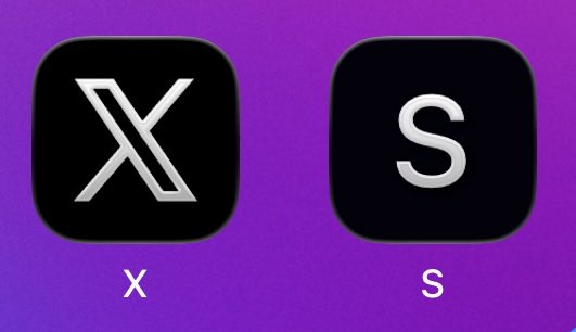 Two black app icons, one with a white 'X' and another with a white 'S', displayed on a purple background.