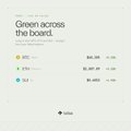 A Robinhood portfolio summary titled 'Green across the board' showing positive returns for various stock positions.