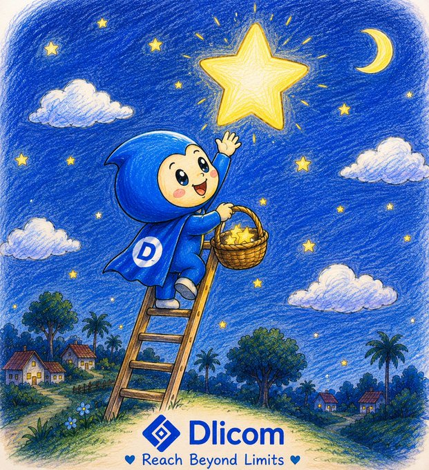 The image features a cartoon character, possibly a child or an animal, dressed in blue clothing and holding a basket of stars above their head as they climb up a ladder. The background shows a night sky with stars and clouds, creating a whimsical atmosphere. The caption for the image reads "Focus on what is in the image and how it relates to the post".