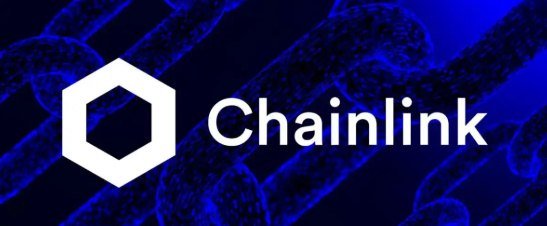 The Chainlink cryptocurrency logo featuring a white hexagon symbol on a blue background with chain graphics.