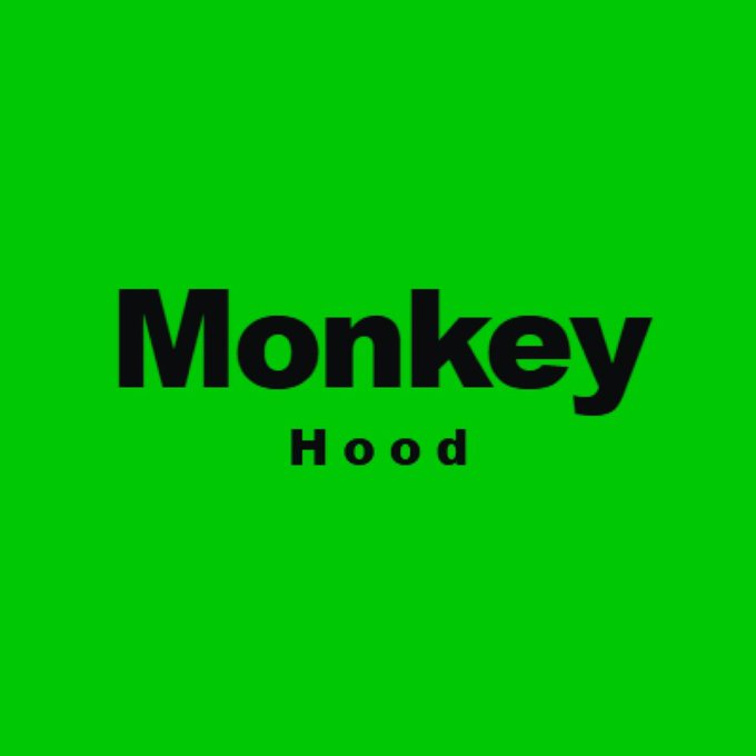 A simple green background with the text 'Monkey' in large black letters and 'Hood' in smaller text below it.