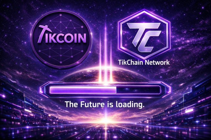 The image shows a hand holding a Polaroid-style photo of a young woman with shoulder-length hair, smiling and making a peace sign while wearing a sparkly yellow outfit. The photo features text overlays for "TikChain" and "TikCoin," visually reinforcing the post's message about supporting the transparent TikChain project where the TIK coin is already in finished coin form.
