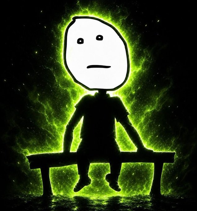 A silhouetted figure with a blank, slightly concerned meme face sits on a bench enveloped in eerie green energy, while the post promotes a $KIM airdrop with their Solana contract address (L8VV5THQCh7oN37TwgVRRSVqb5FuPydXS9Roy1tpump), using the image's lone, forlorn vibe to mock the desperate plea for engagement.