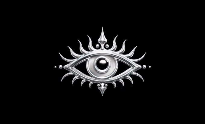 A silver metallic eye emblem with spiked rays and a central orb is displayed against a black background, likely serving as a logo or icon for the project mentioned.