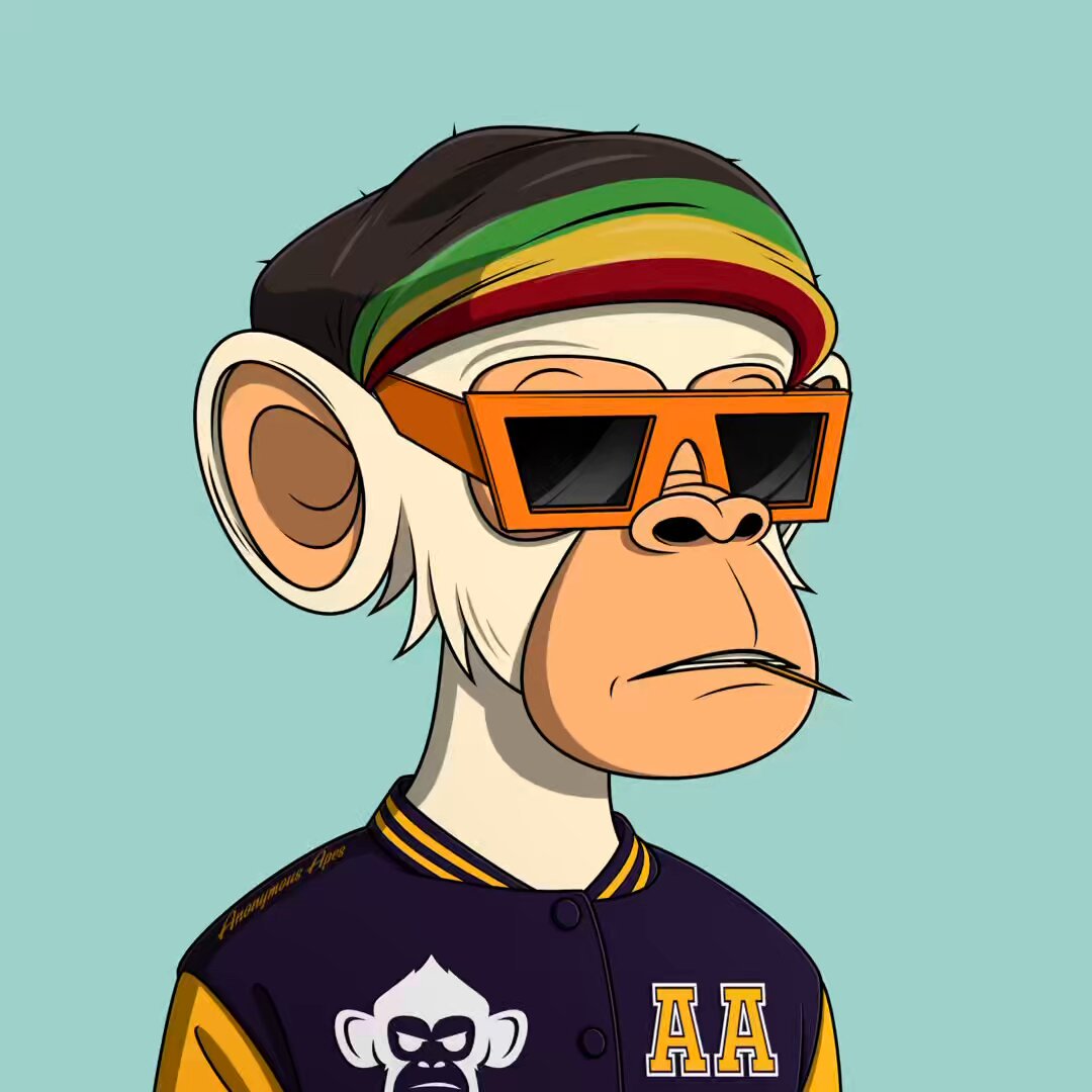 The image features a cartoon monkey wearing sunglasses, a jacket with an "AA" logo, and a skull design on its chest. The monkey appears to be posing for a photo or drawing. The caption of the image reads: "We get to 350 mints 50 AVAX to 2 holders After that every 50 mints we give 50 AVAX to another holder".