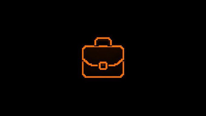 An orange pixelated briefcase icon on a black background, symbolizing the freemint giveaway of 4000 spots on Berachain for following @Amordeev and @BeraBroker and dropping an ETH address.