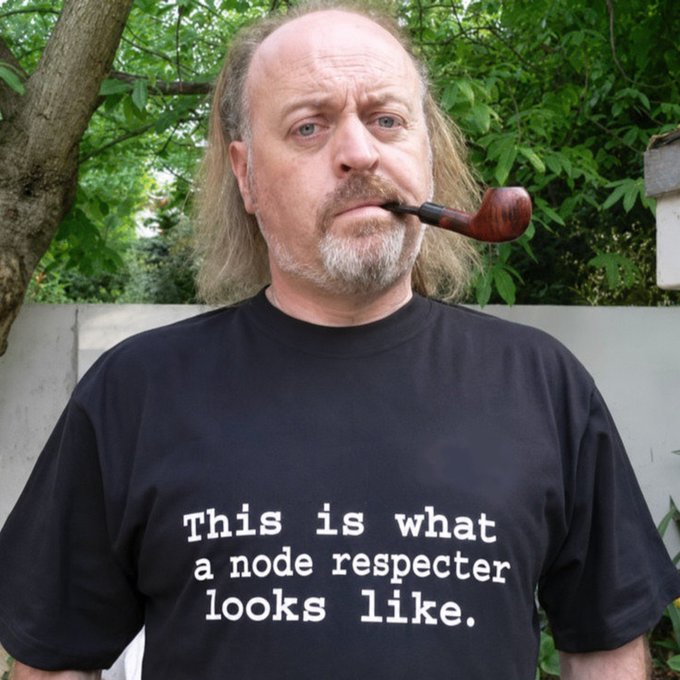 A man with long hair and a goatee smokes a pipe while wearing a black t-shirt that reads "This is what a node respecter looks like," exemplifying the new Bitcoin pleb empowerment symbol referenced in the post.
