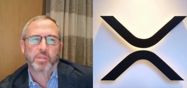 A gray-haired, bearded man with glasses appears on a video call on the left side of the image, while a large black XRP cryptocurrency logo is displayed on the right, illustrating the post's discussion about Ripple's substantial XRP escrow holdings and their potential market value.