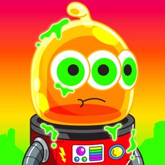 A cartoon green alien with three eyes sits inside an orange, slime-dripping spacesuit pod against a vibrant pink and yellow background. The quirky, gooey character fits the playful NFT mint announcements, possibly representing one of the featured collections like ProofOfPotato or Kiyoo with its absurd, meme-like aesthetic.