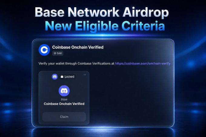 The image shows a post about a new feature for the Base Network Airdrop system, which allows users to verify their eligibility criteria through a new process. The post explains that this new process involves creating an account on the Coinbase platform and providing KYC information. It also mentions that the verification process is now live on the Base Guild website, where users can log in to their accounts and complete the KYC requirements.